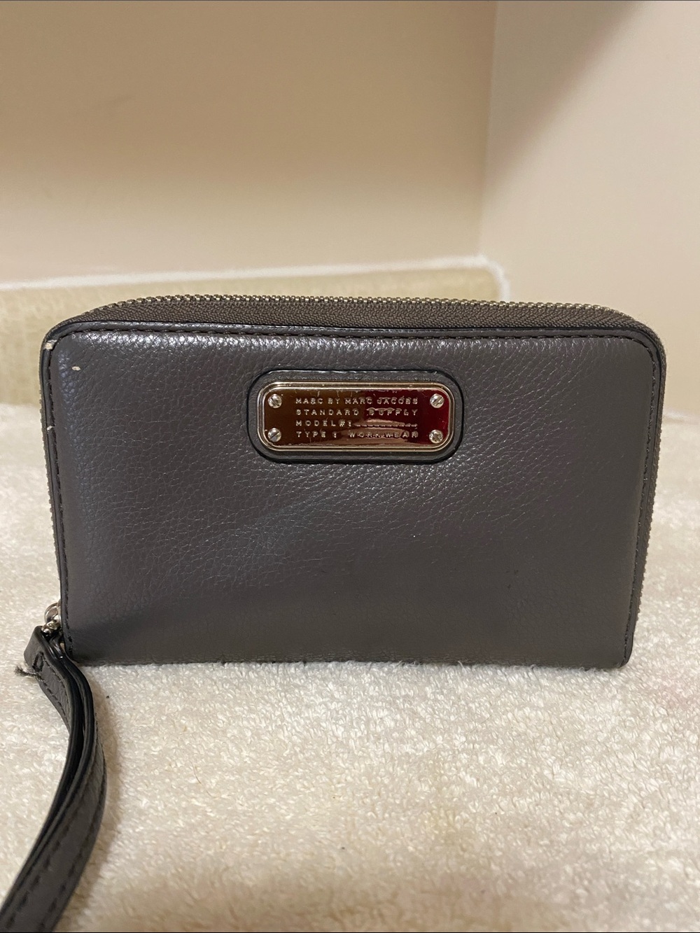Marc by Marc Jacobs Charcoal Leather Zip Wristlet Wallet